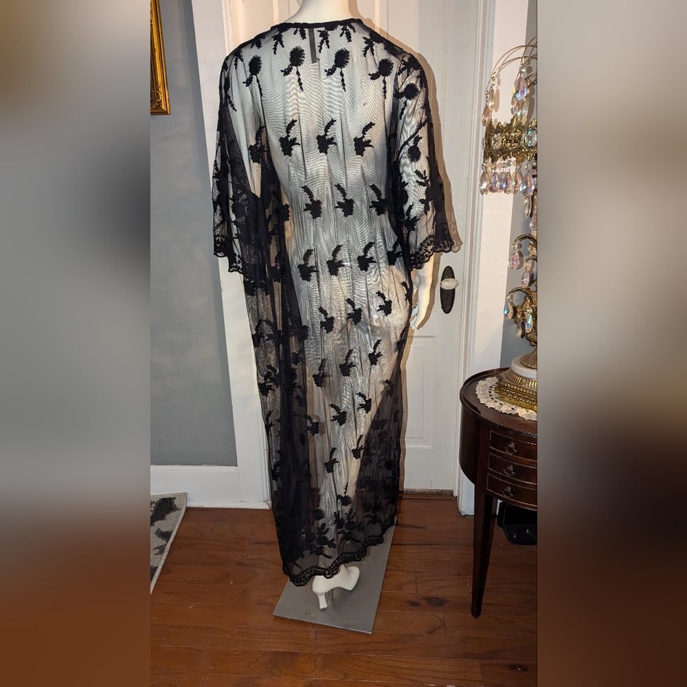 Mono B Black Sheer Lace Goth Maxi Duster - Picture 3 of 5